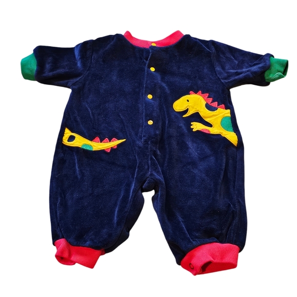 Vintage 90's Baby Beluga Newborn 3/6mo Dinosaur Blue One Piece Outfit - Picture 1 of 11